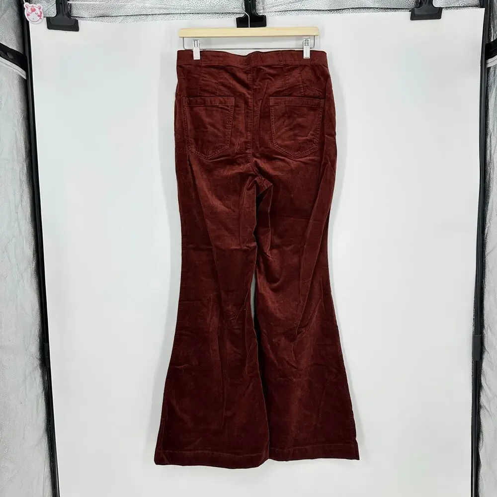 Anthropologie Pilcro Womens 31 Pull On Corduroy Flare Pants Navy Marin 70s Boho - Picture 3 of 14